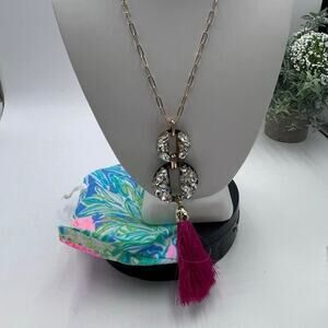 Lilly Pulitzer Strut Your Stuff Long Necklace Tortoise Tassel Bougainvillea Pink